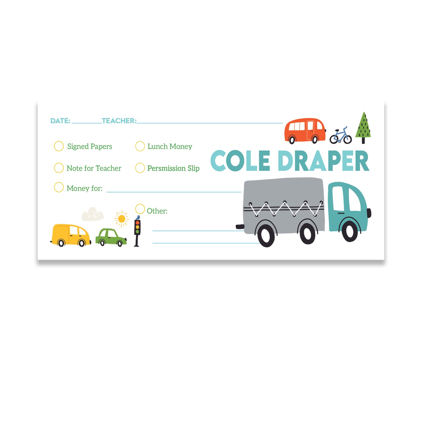 Teacher Back to School Envelopes - Car Design