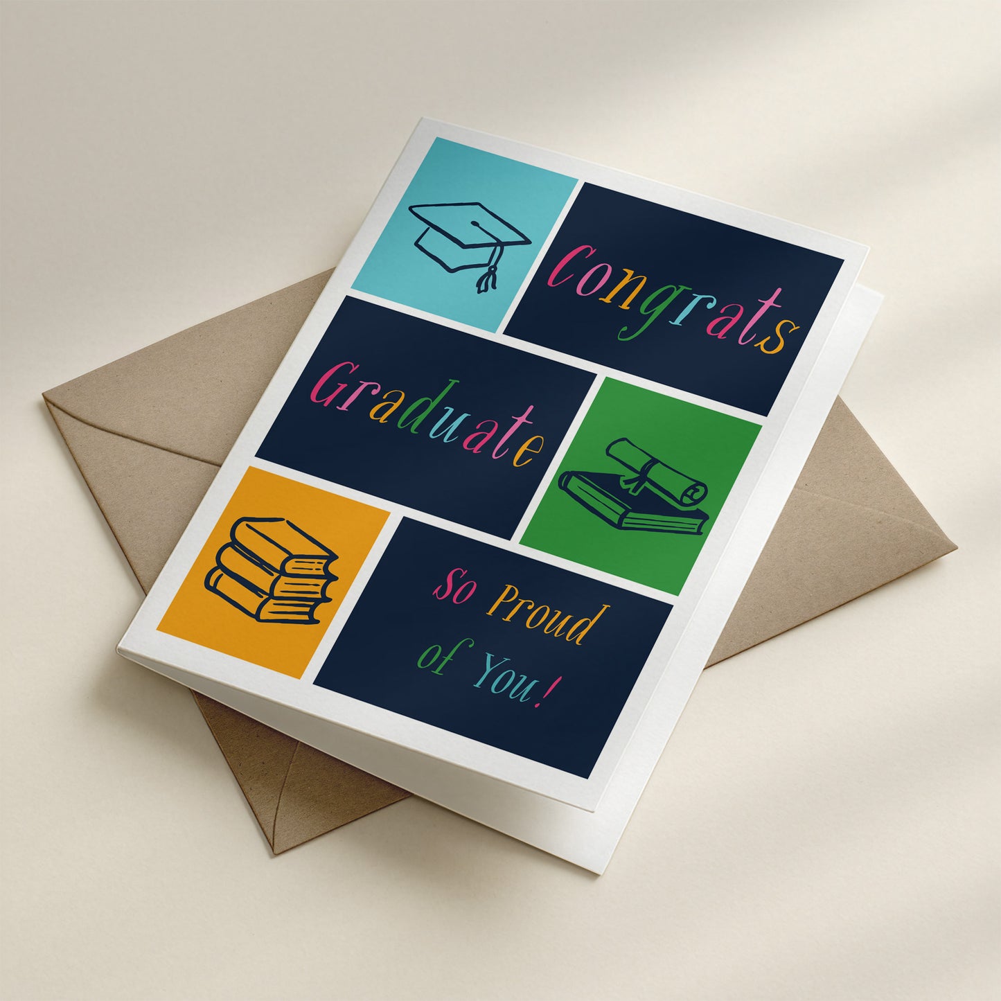 Happy Yellow Paper Congrats Graduate A2 greeting card – interior