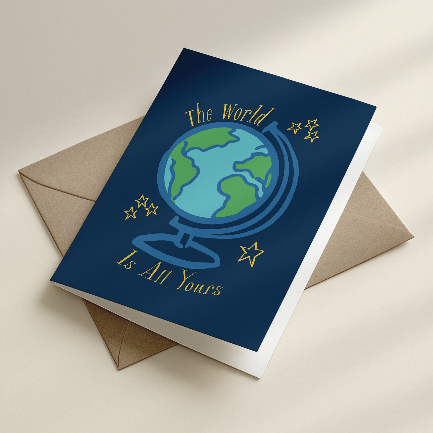 Happy Yellow Paper The World Is Yours A2 greeting card – interior