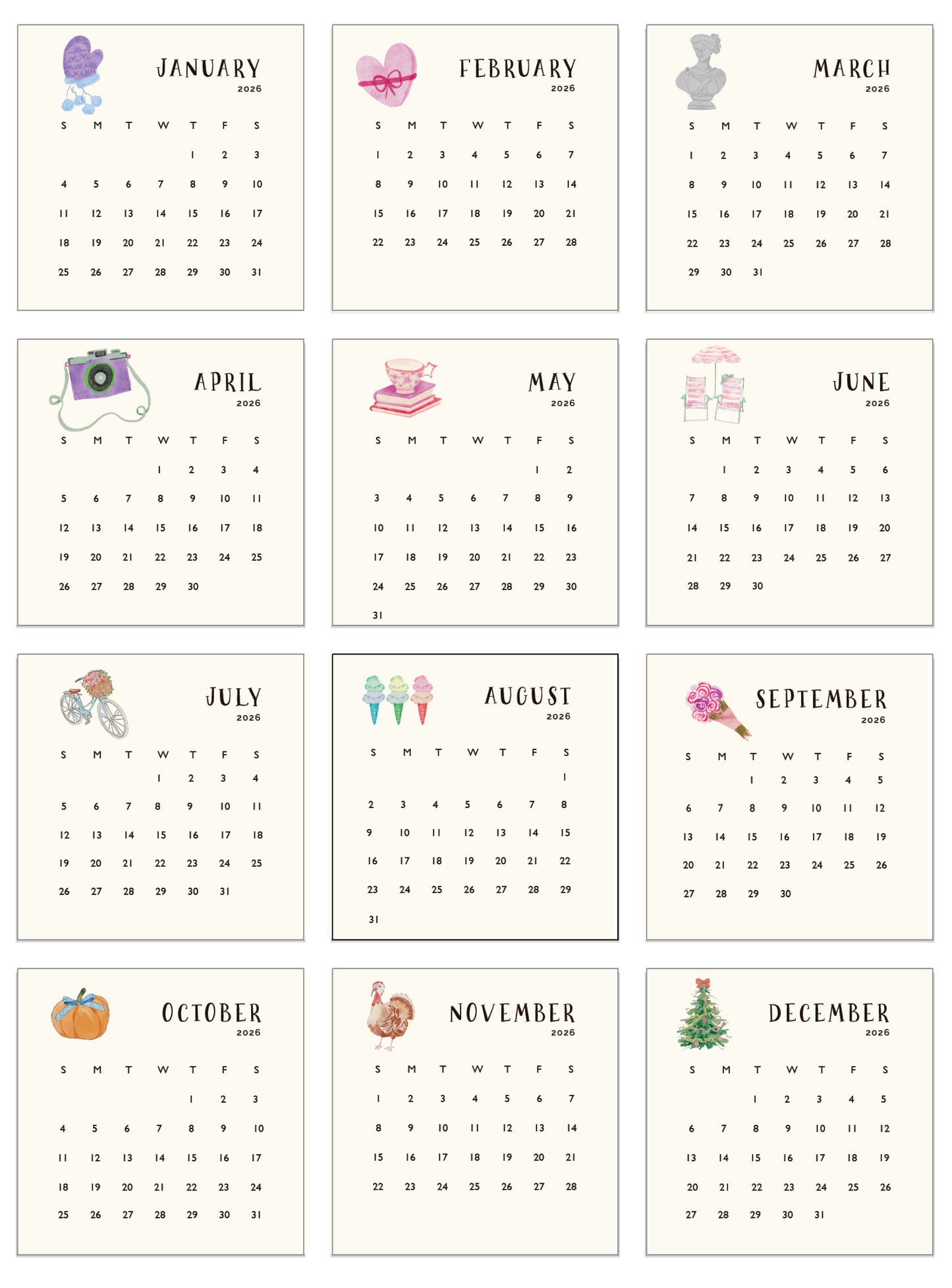 2026 Happy Yellow Paper Desktop Calendar
