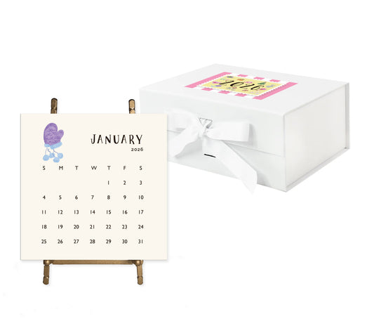 2026 Happy Yellow Paper Desktop Calendar