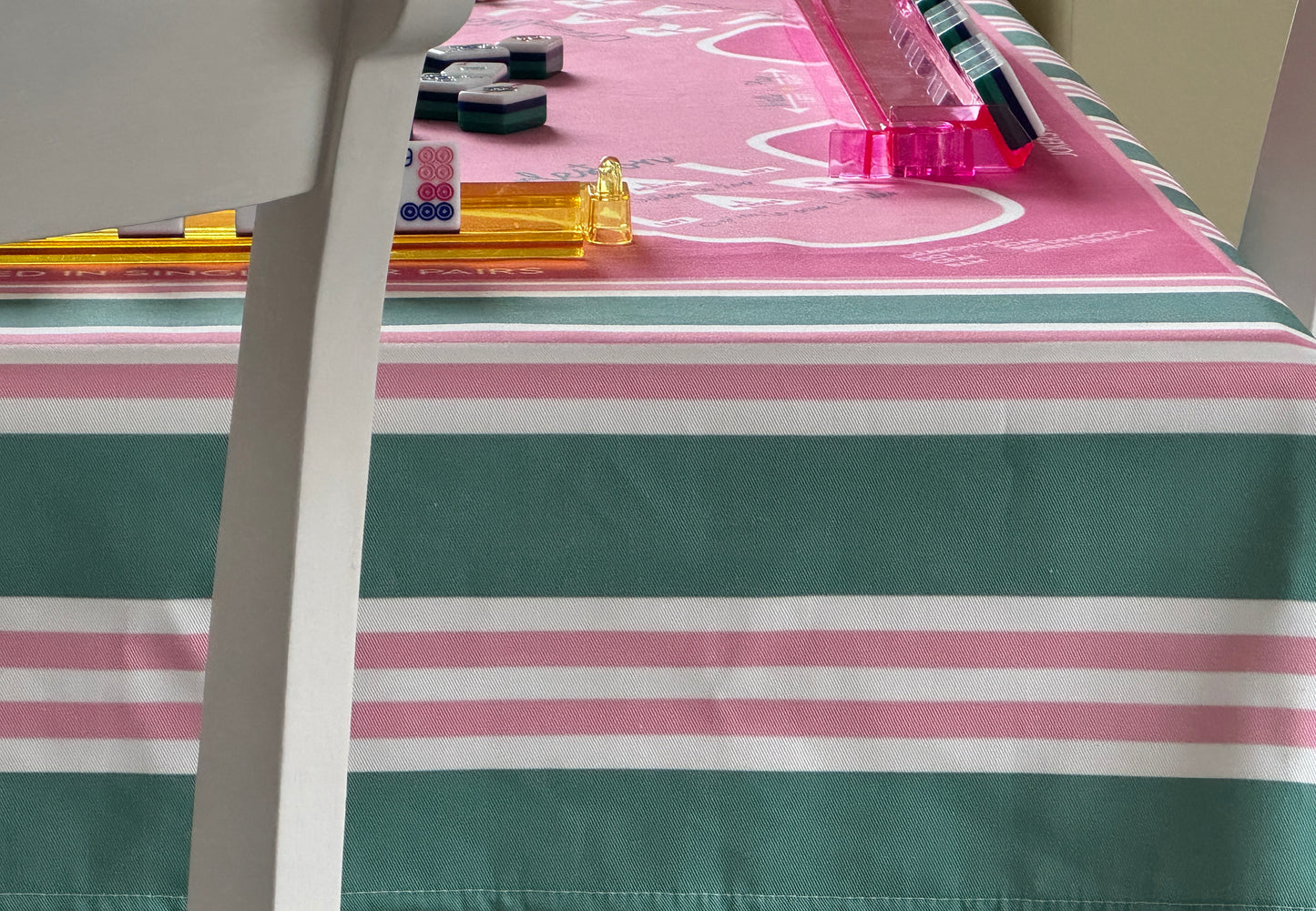 Stripe Preppy Pink & Green Mahjong Tablecloth