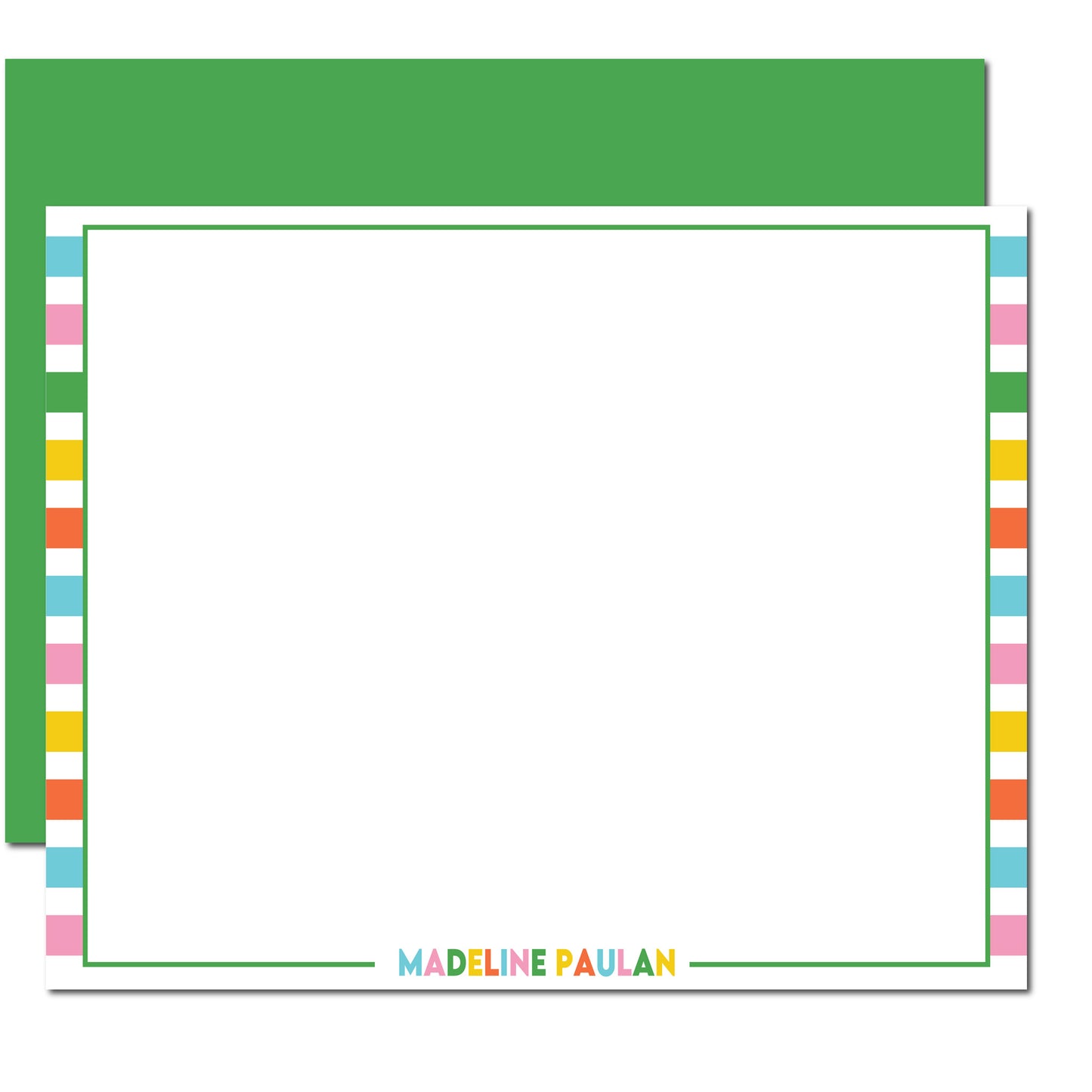 Striped Personalized Flat Note Cards | Happy Yellow Stripes 6x4