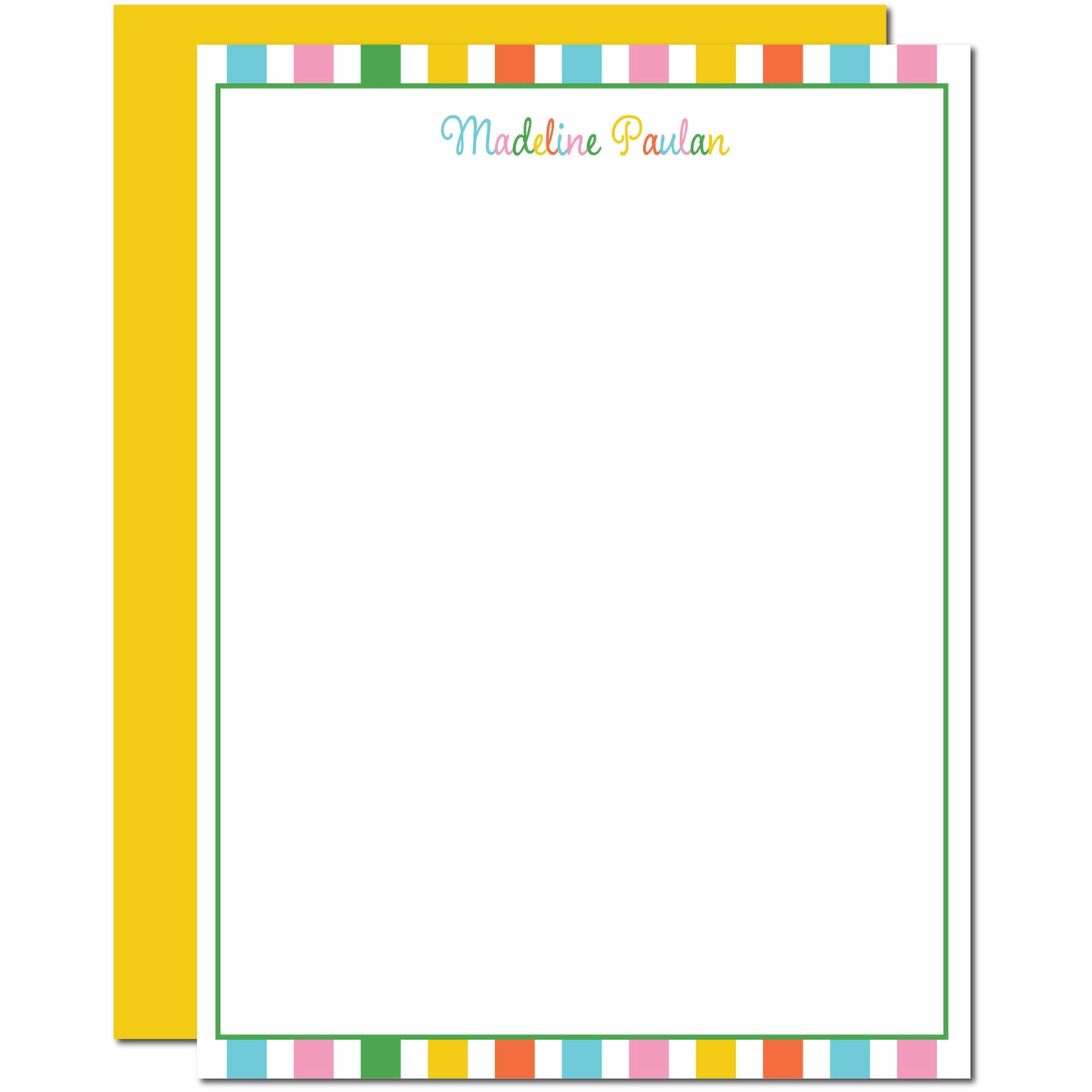 Striped Personalized Flat Note Cards | Happy Yellow Stripes 4x6