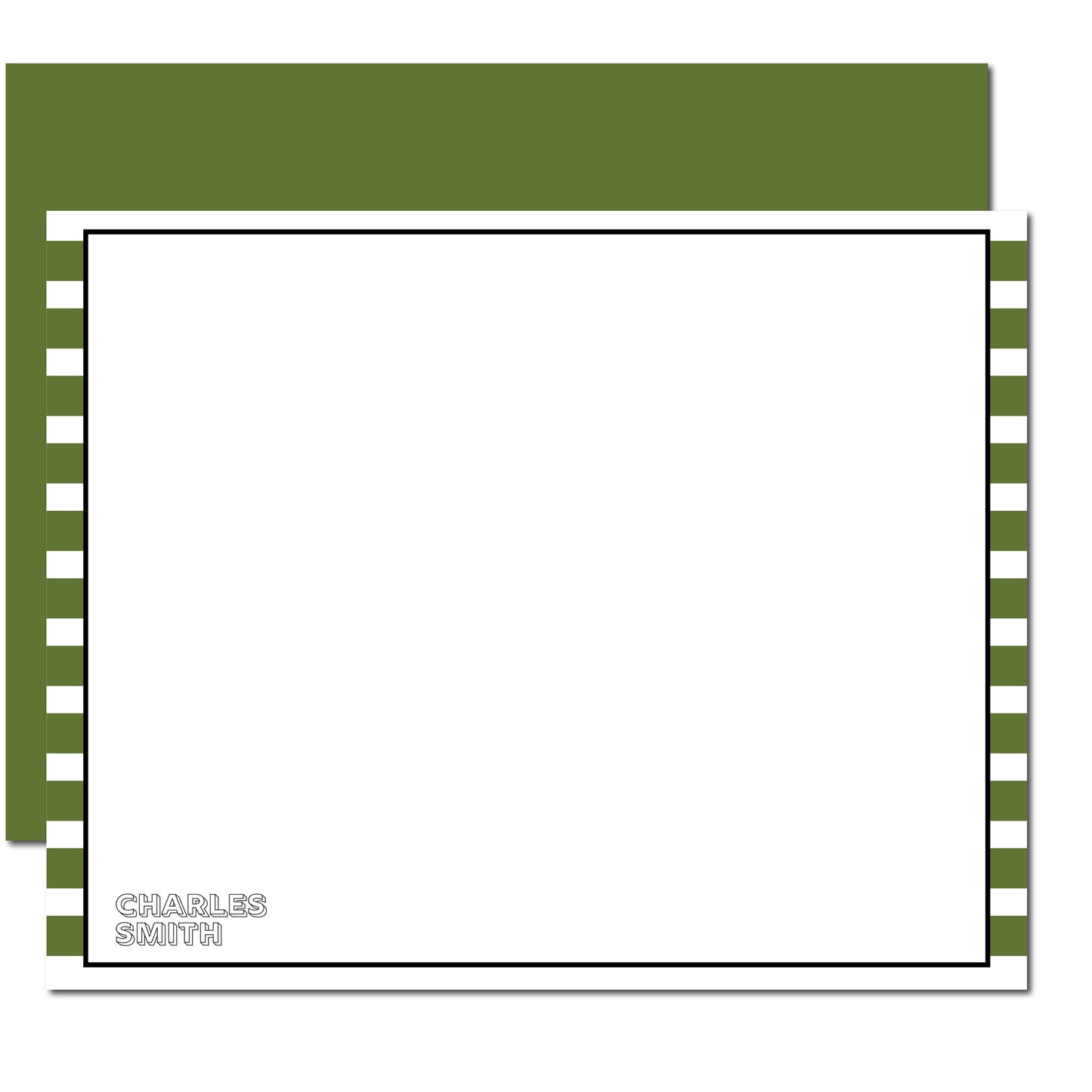 Striped Personalized Flat Note Cards | Forest Green Stripes