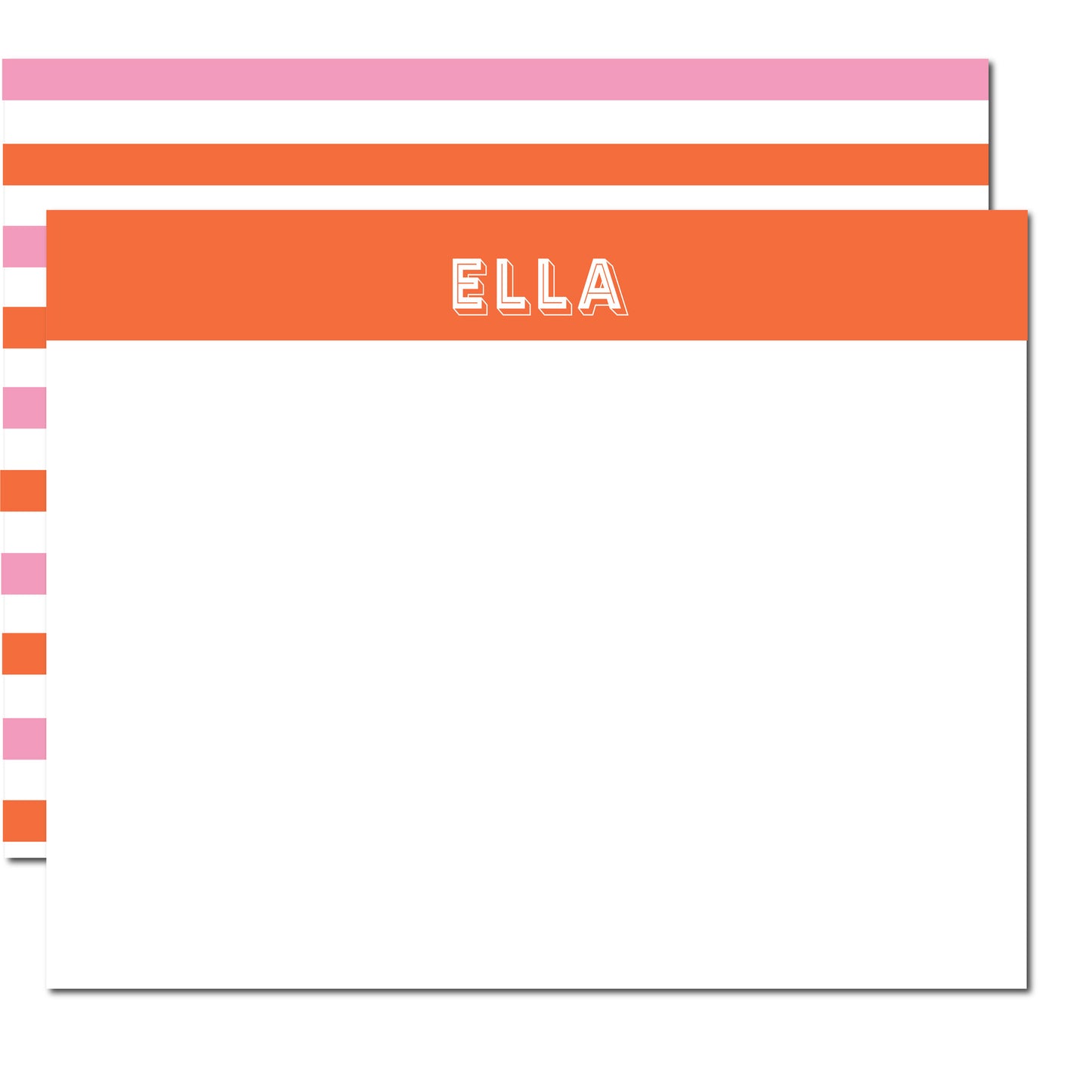 Striped Personalized Flat Note Cards | Tangerine & Cotton Candy