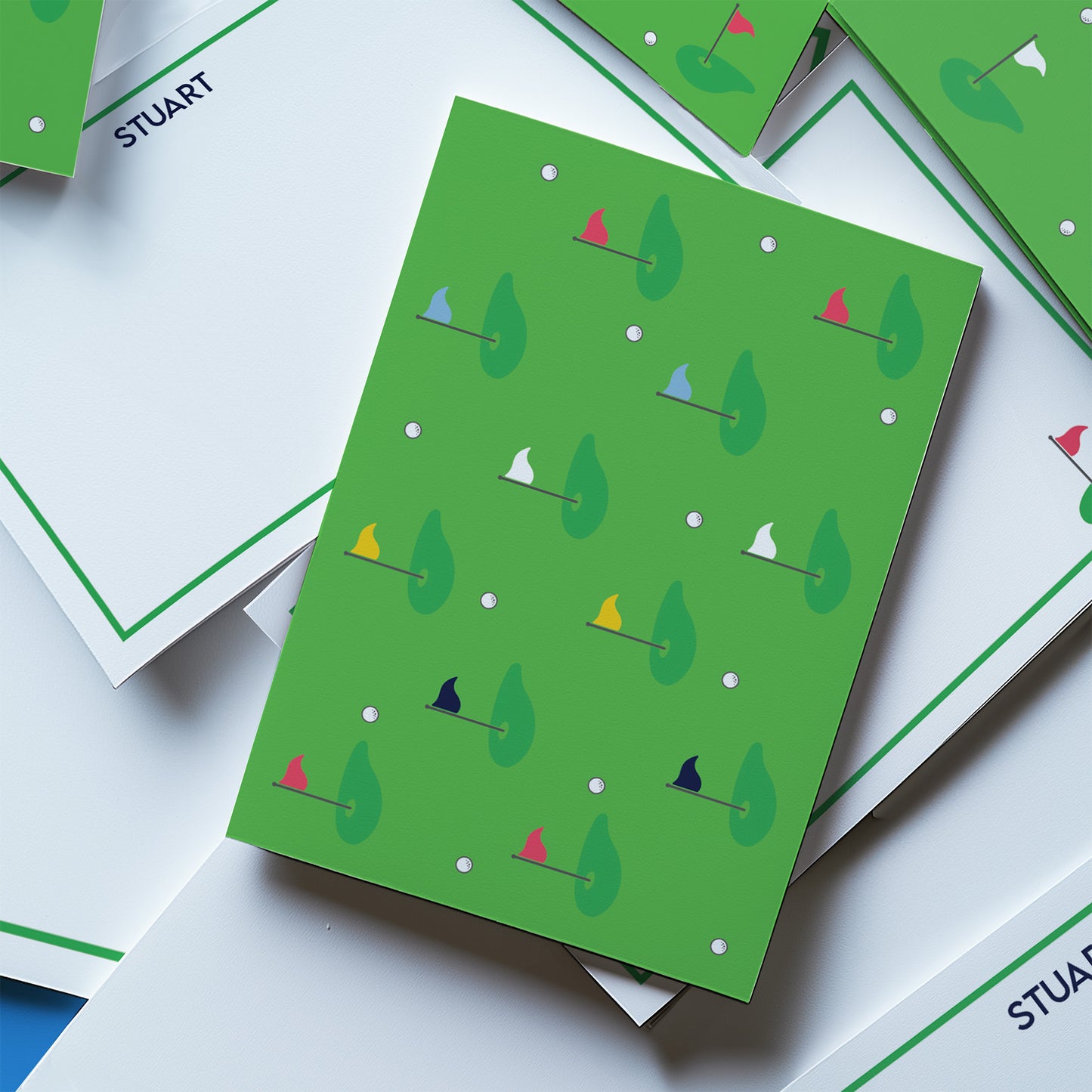 Golf Personalized Flat Note Cards | Navy & Green