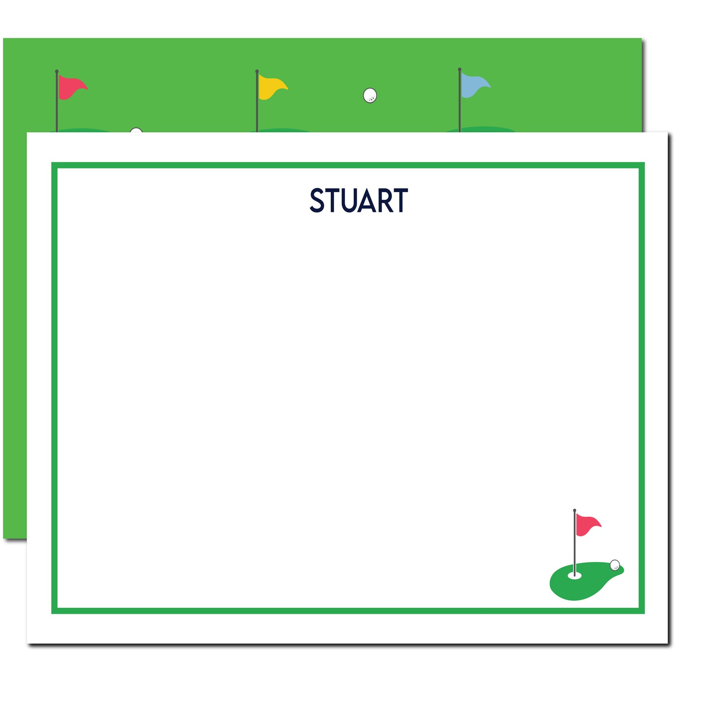 Golf Personalized Flat Note Cards | Navy & Green