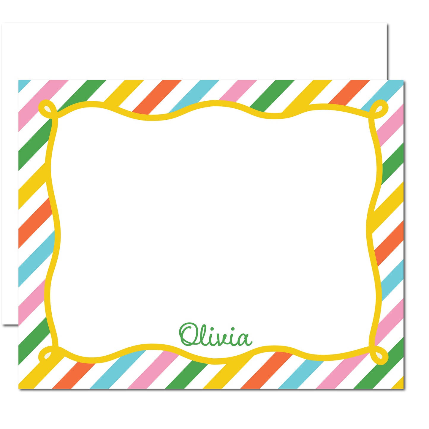 Diagonal Stripe Personalized Flat Note Cards | Happy Yellow