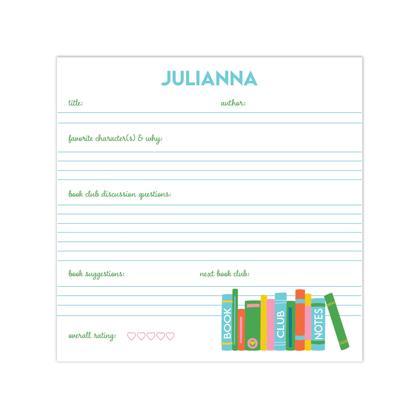 Book Club Notes: Personalized Notepad