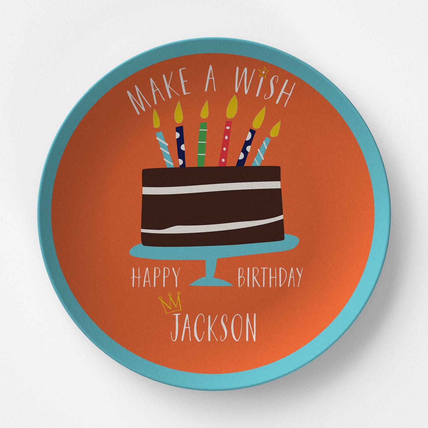 Happy Birthday Make a Wish Orange & Blue Personalized Kids Plate