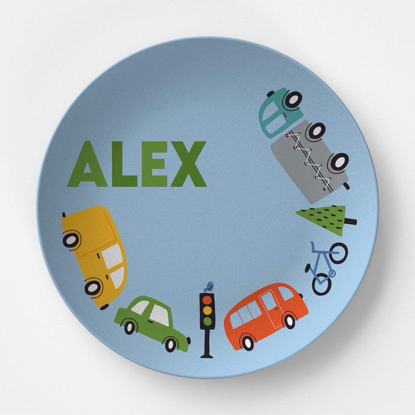 Cars & Bikes Blue | Personalized Kids Plate