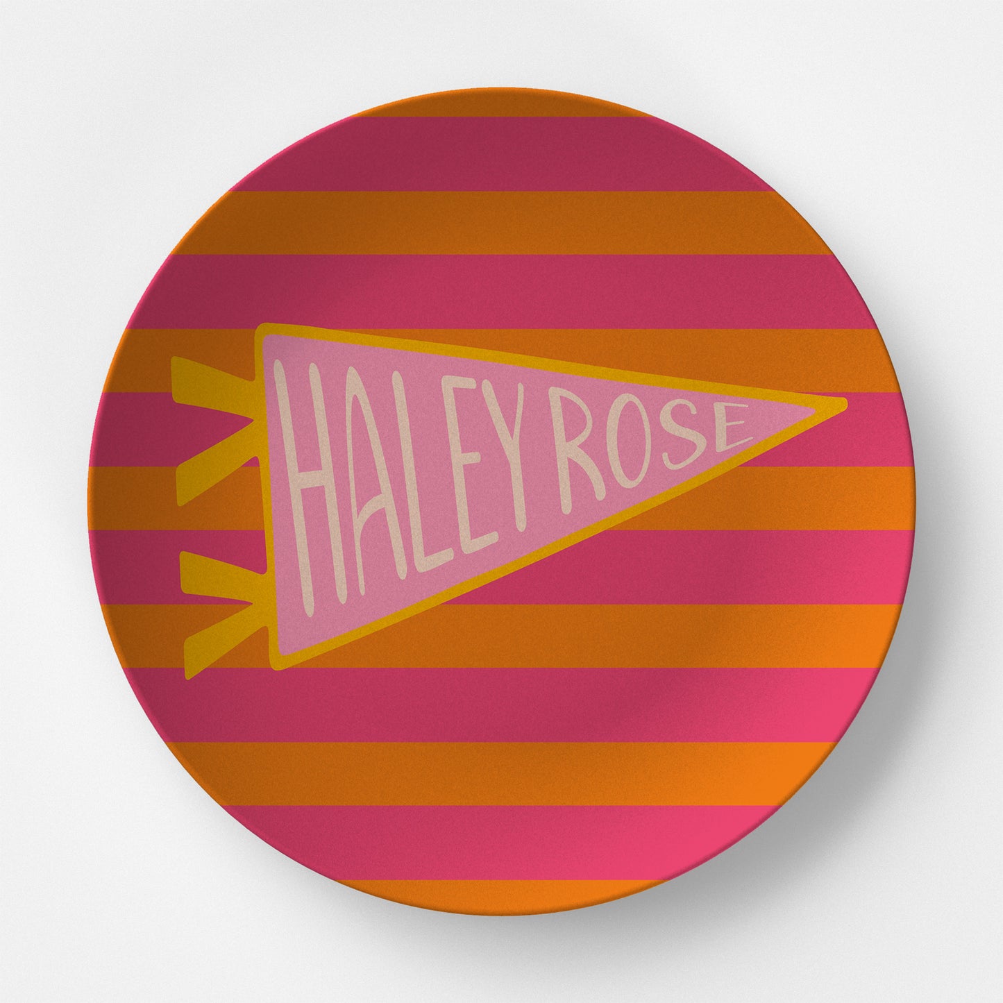 Pink Pennant & Stripes | Personalized Kids Plate