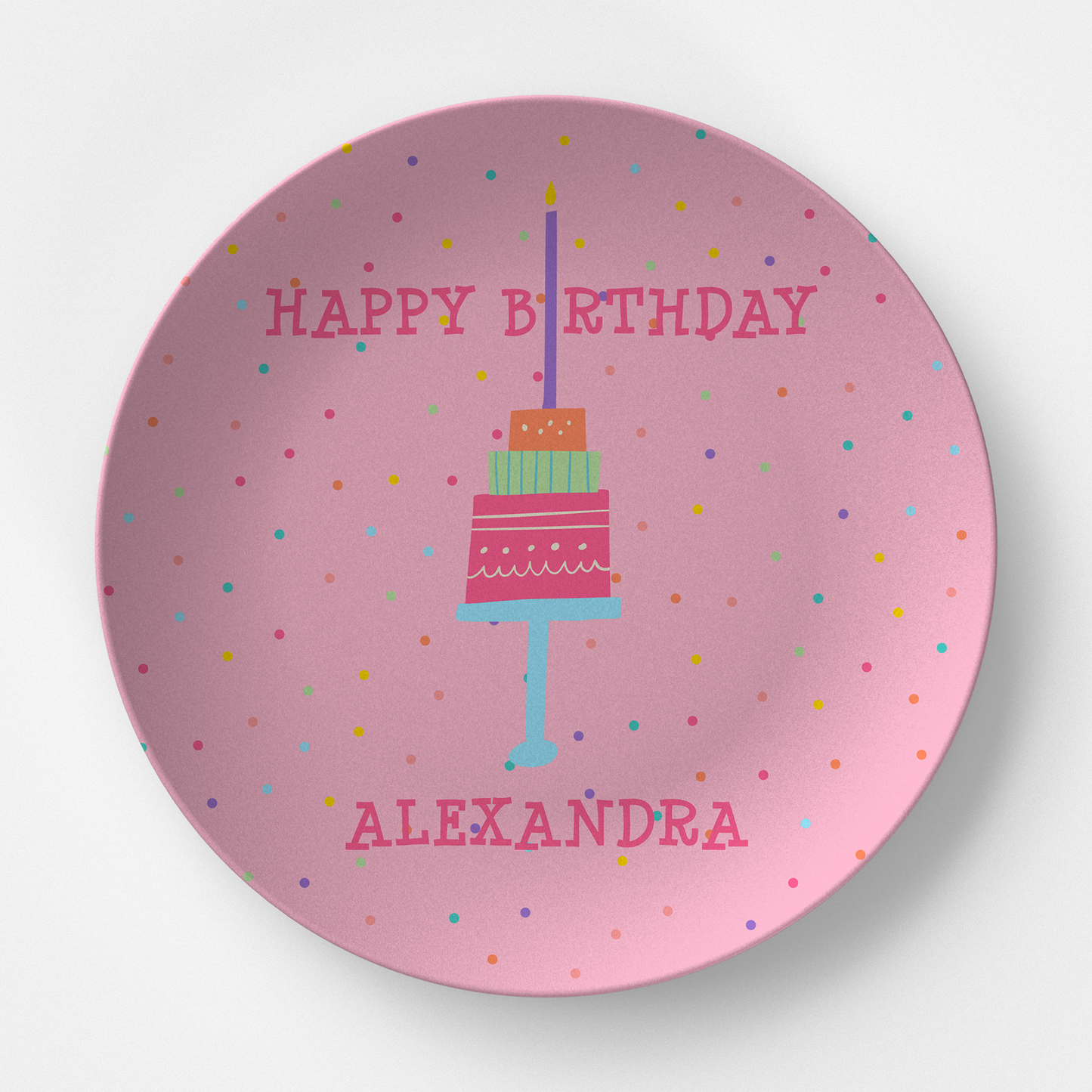 Happy Birthday Pink with Confetti Personalized Plate