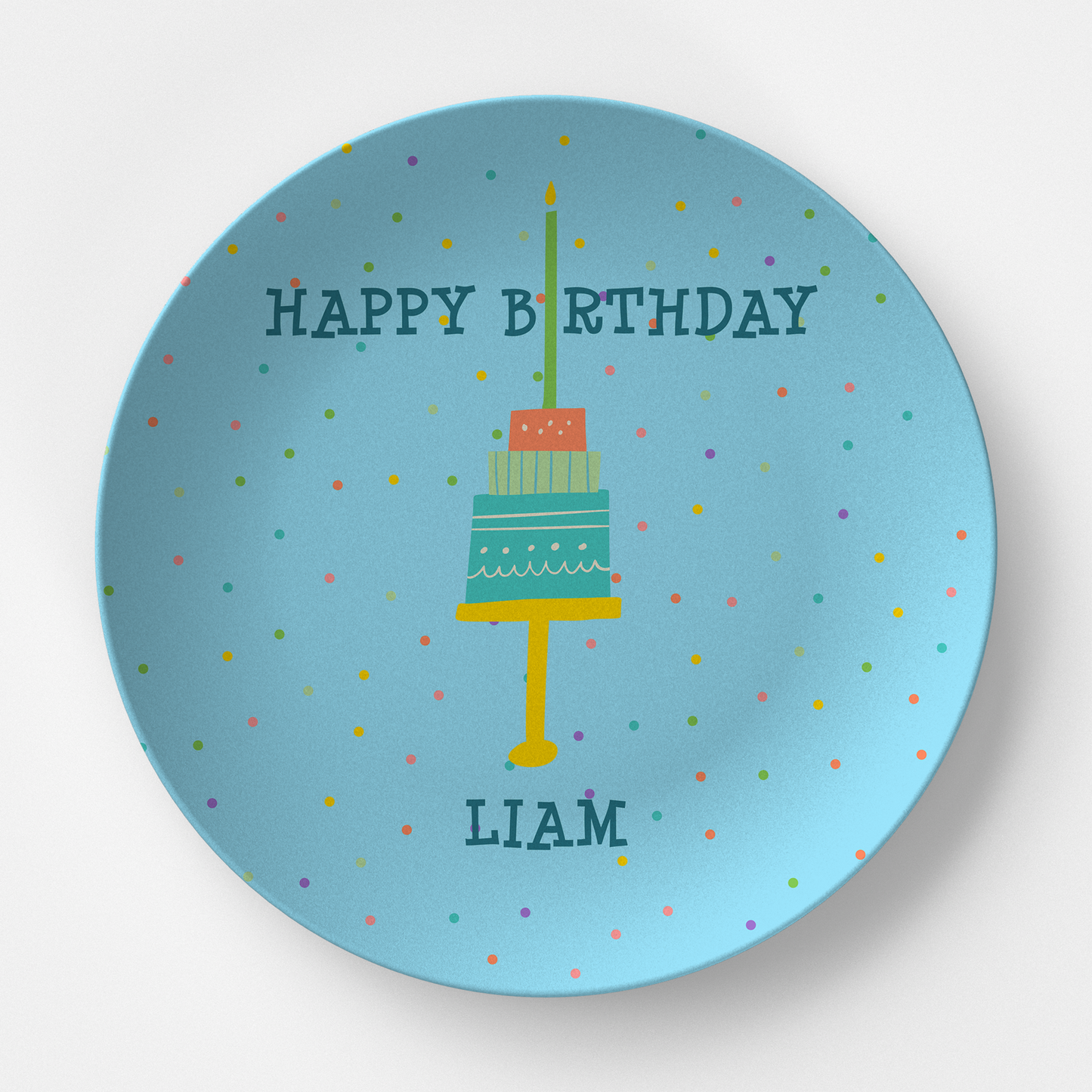 Happy Birthday Blue with Confetti Personalized Kids Plate