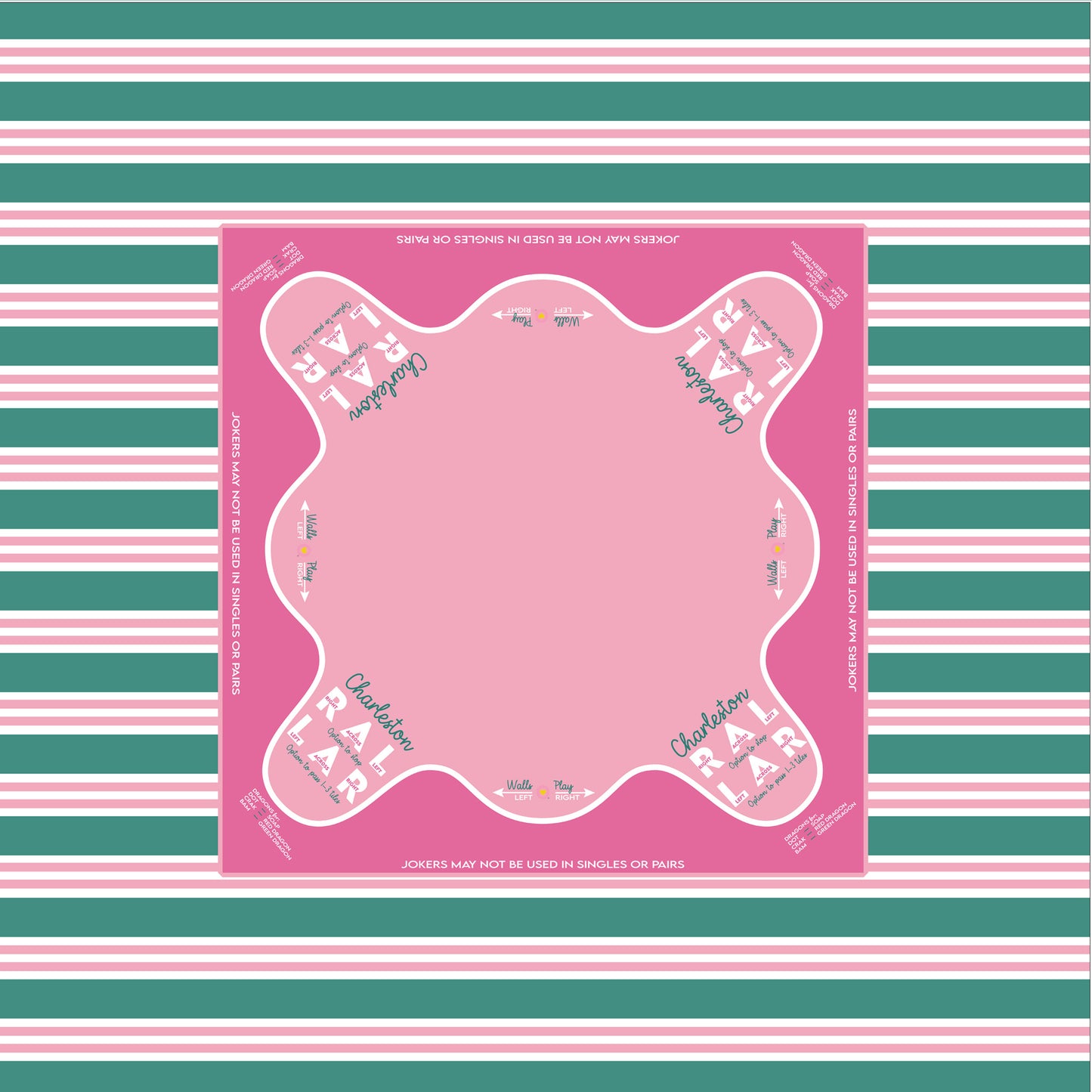 Stripe Preppy Pink & Green Mahjong Tablecloth