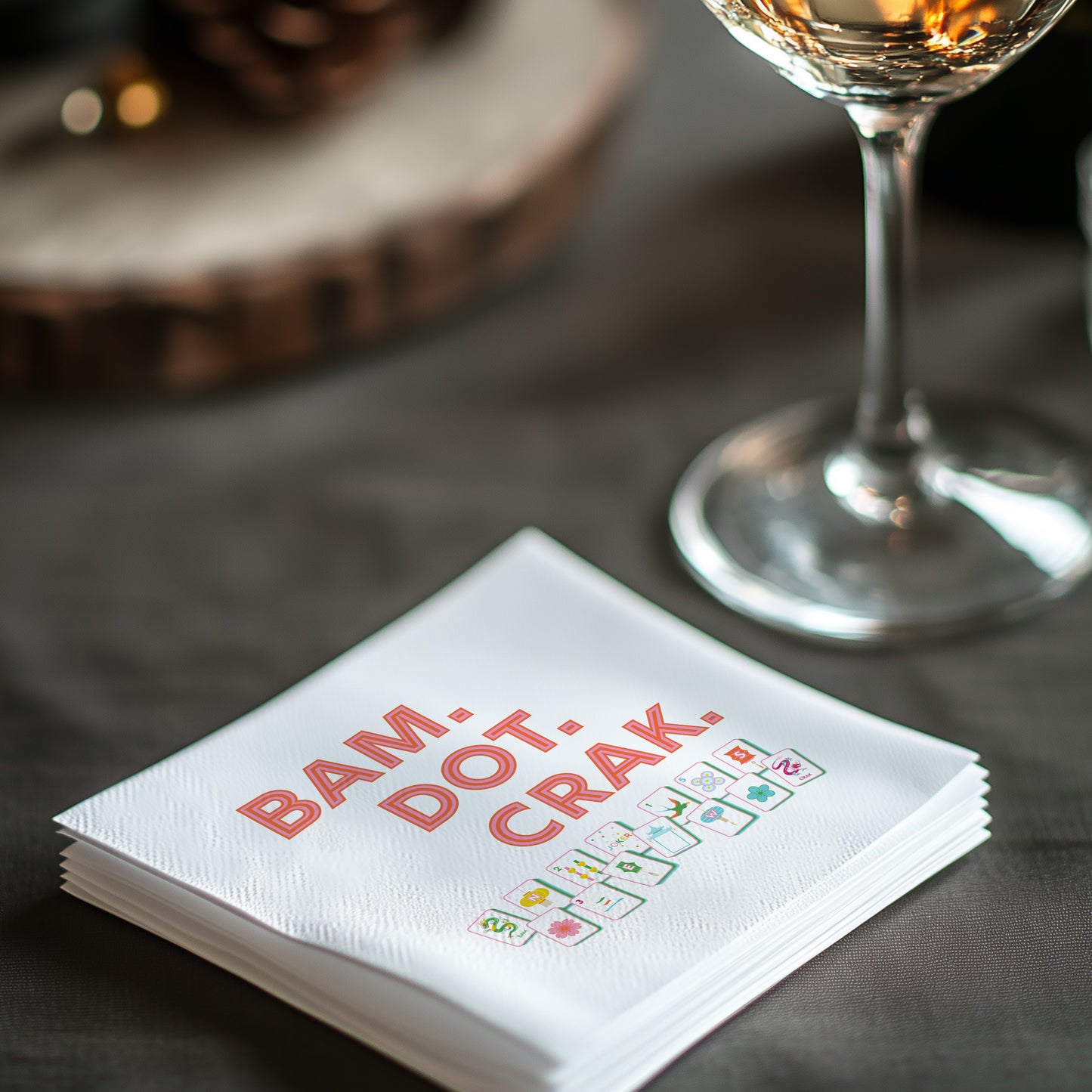 Mahjong Tile Cocktail Napkins – Set of 50 Disposable Beverage Napkins for Game Night Parties