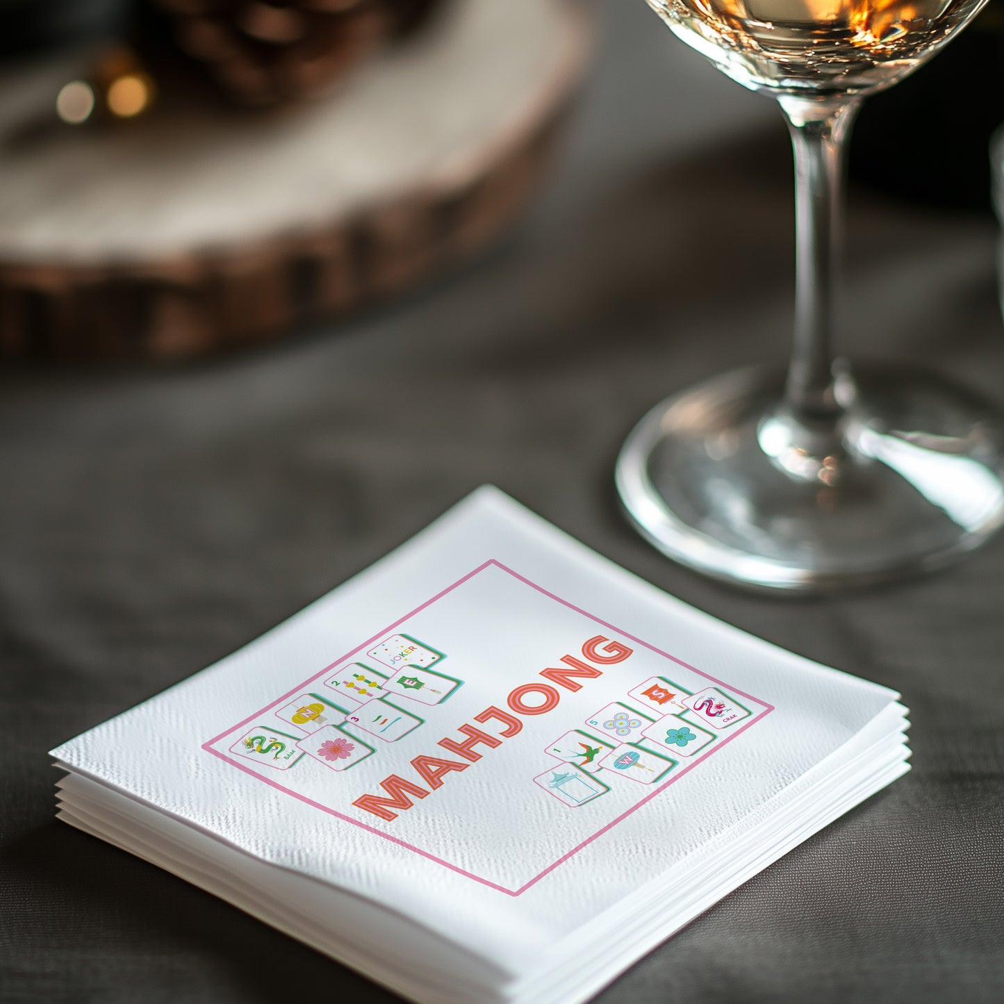 Mahjong Game Night Cocktail Napkins – Set of 50 Disposable Beverage Napkins