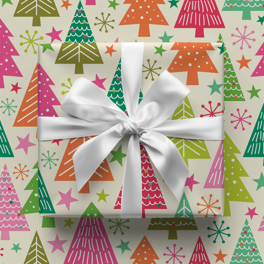 Colorful Christmas Tree Gift Wrap Sheets