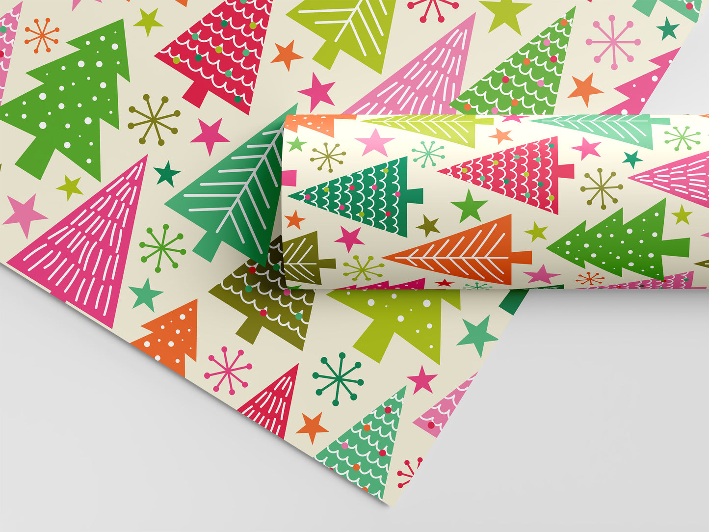 Colorful Christmas Tree Gift Wrap Sheets