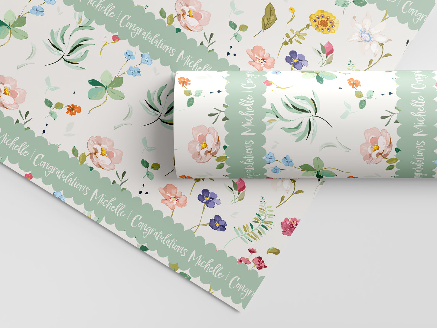 Spring Flowers in Sage Gift Wrap