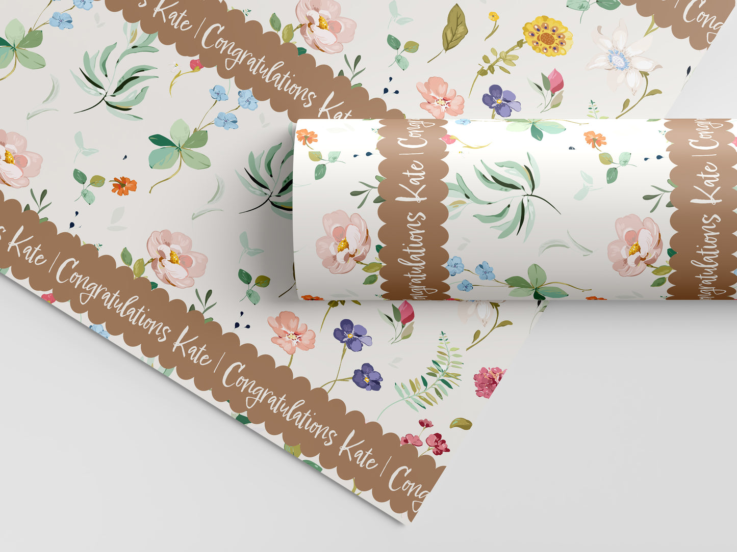 Spring Flowers with Personalized Mocha Scallop Band