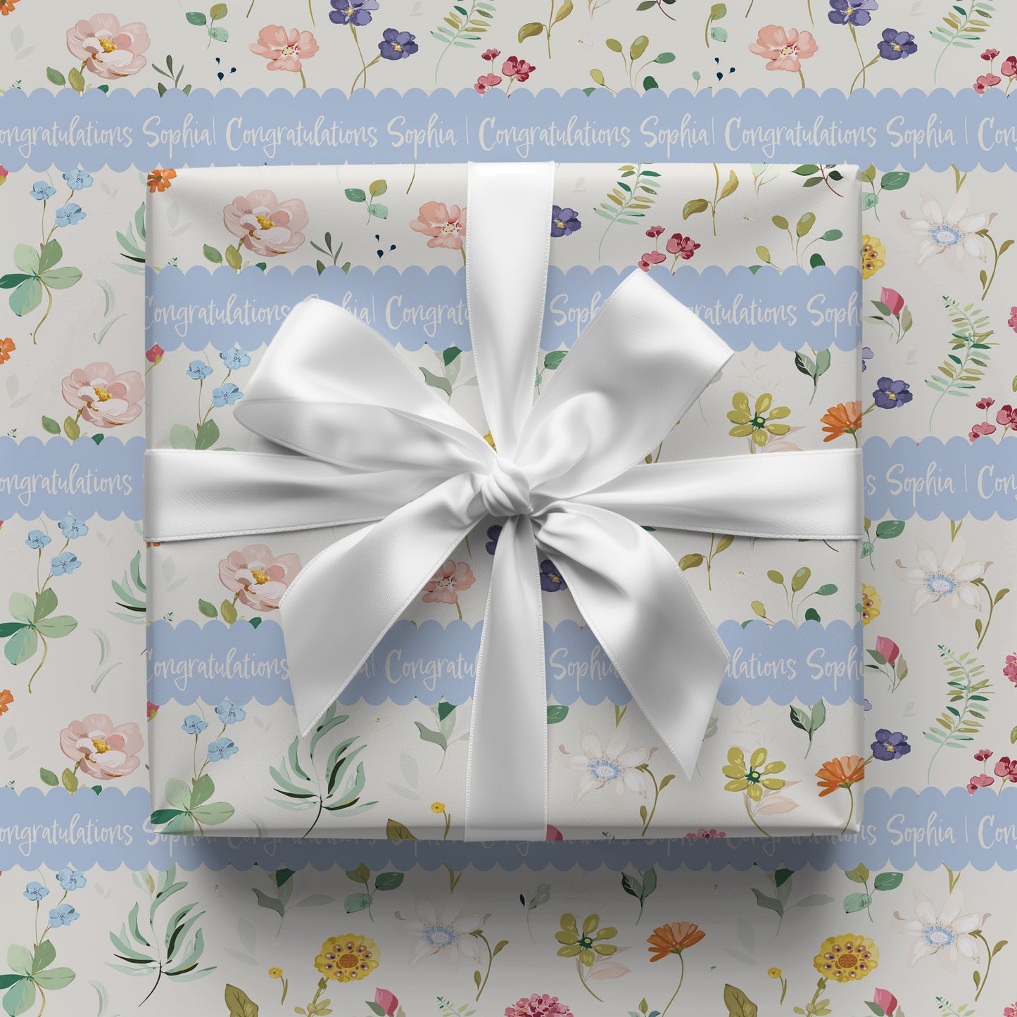 Spring Flowers with Personalized Periwinkle Scallop Band