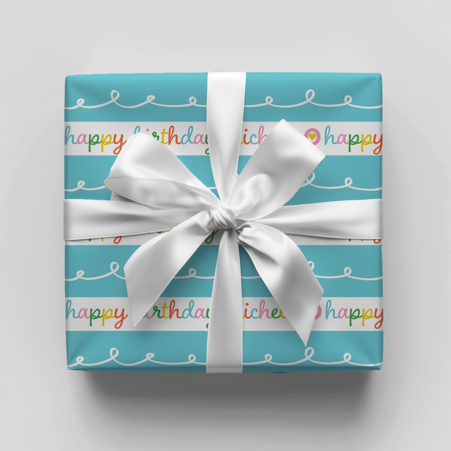 Happy Birthday Blue Stripe Personalized Gift Wrap