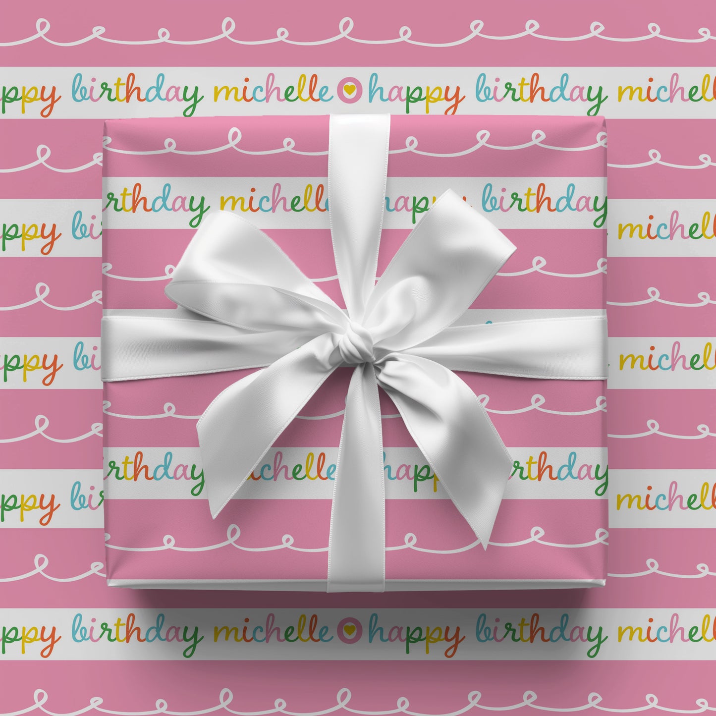 Happy Birthday Pink Stripe Personalized Gift Wrap