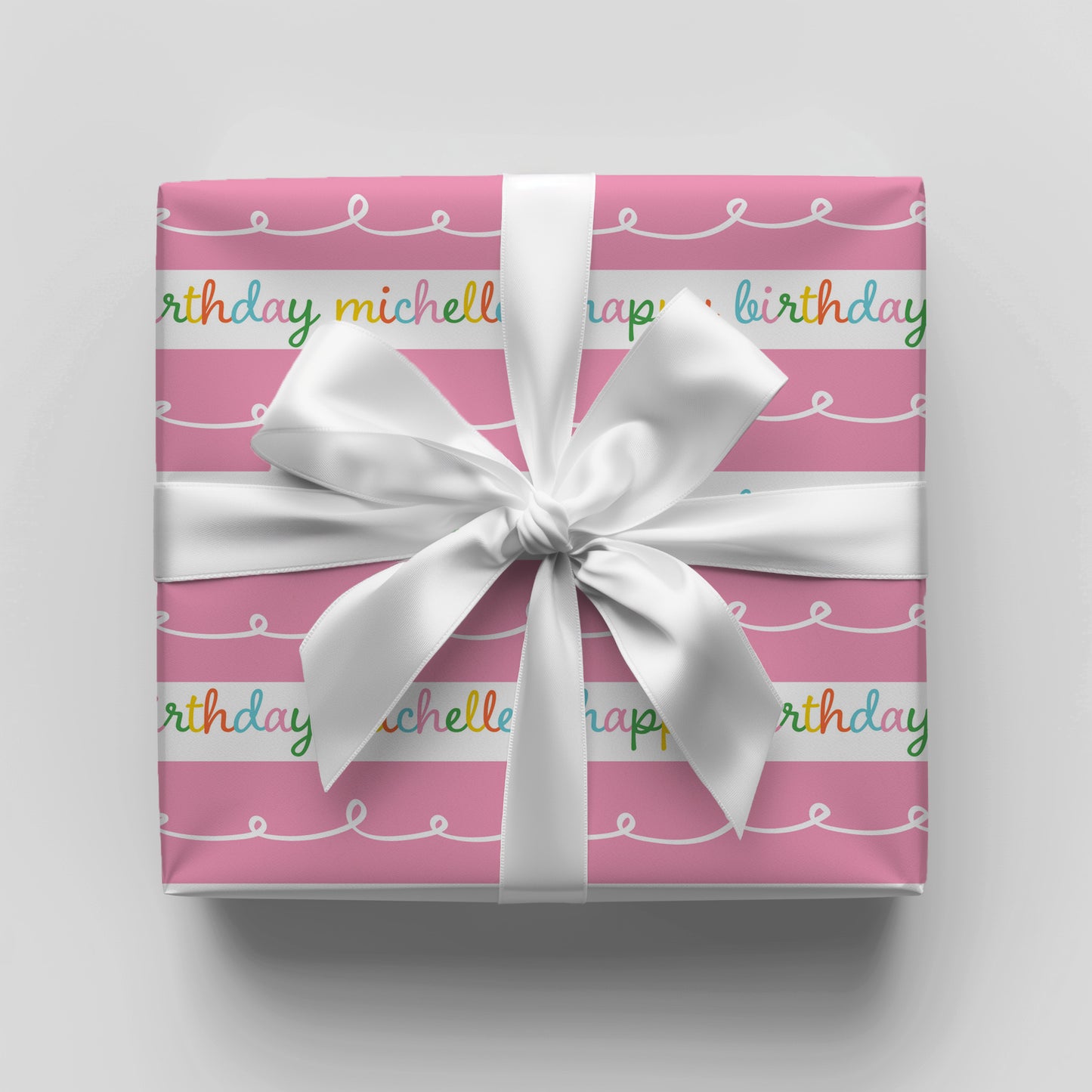 Happy Birthday Pink Stripe Personalized Gift Wrap