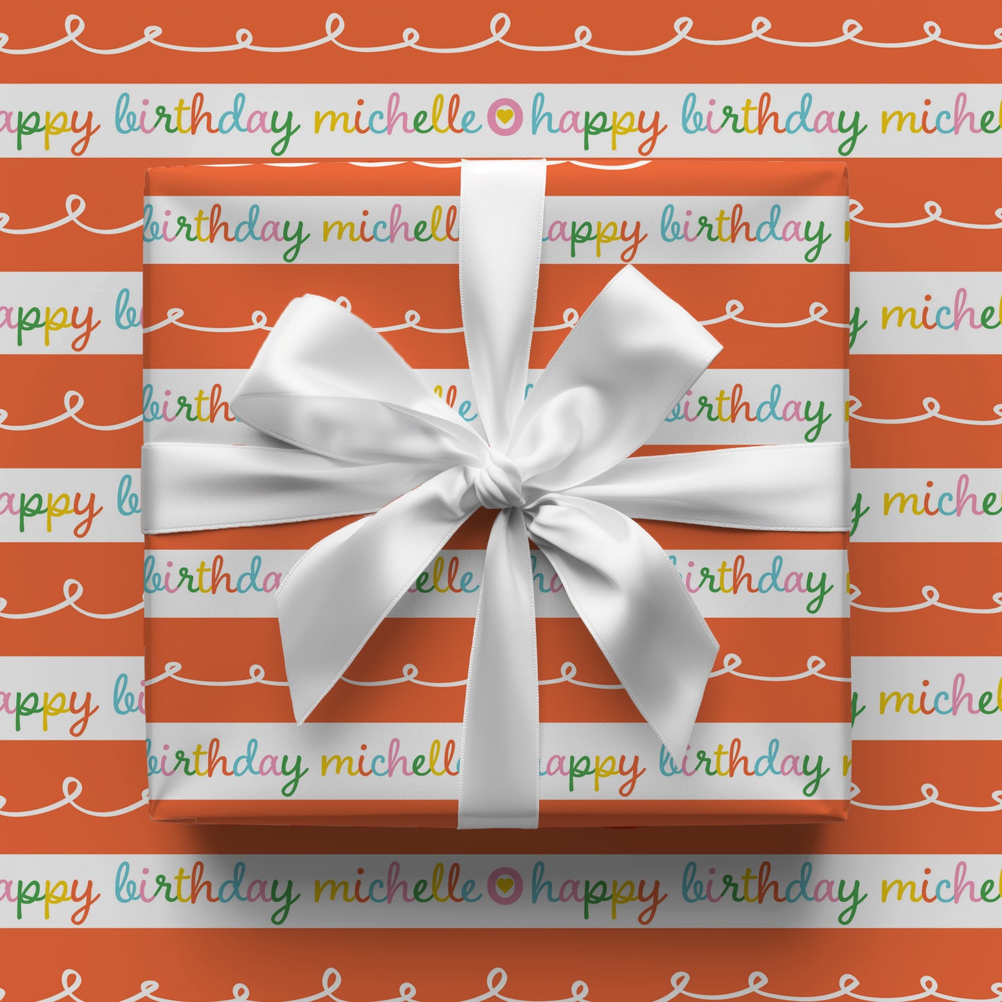 Happy Birthday Orange Stripe Personalized Wrapping Paper