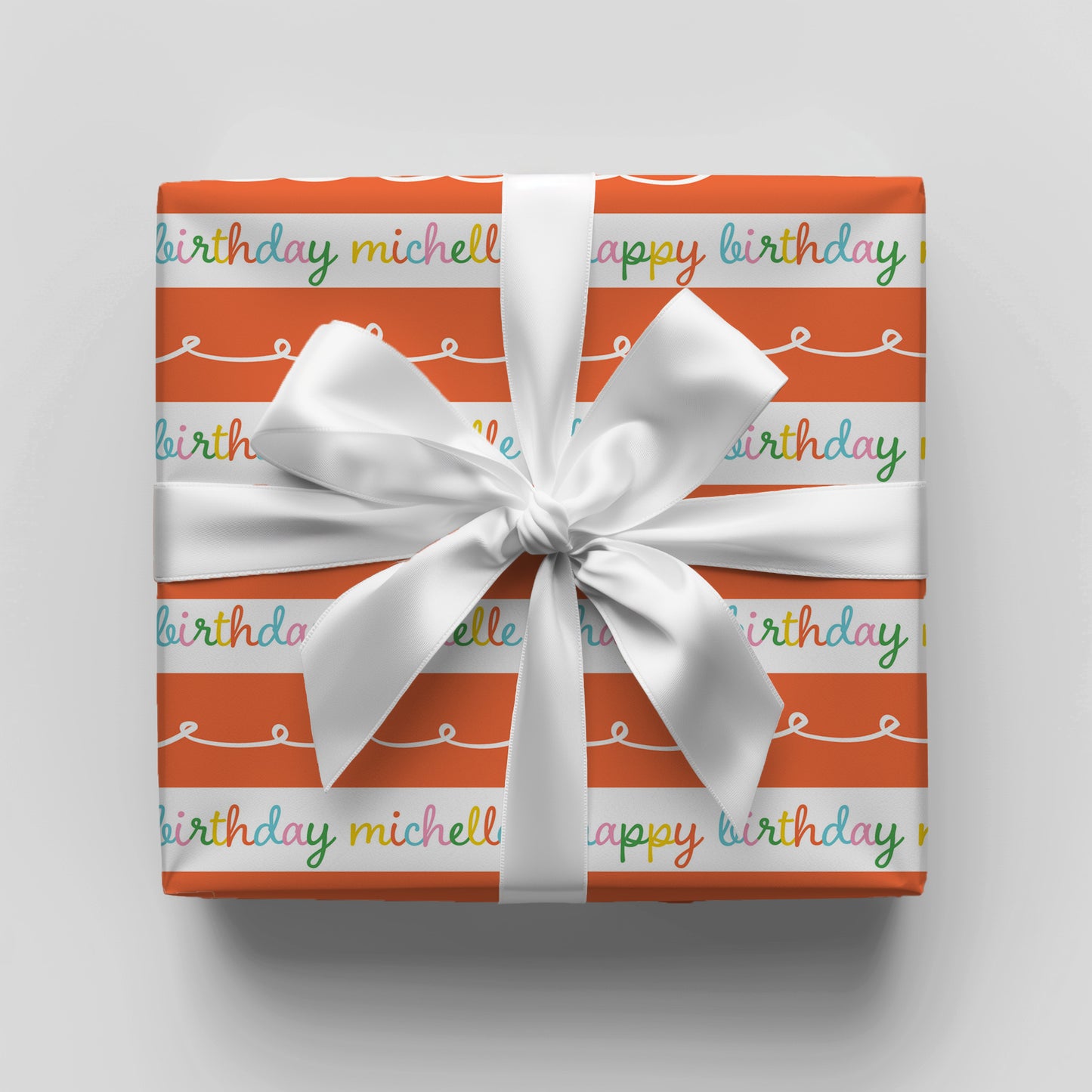 Happy Birthday Orange Stripe Personalized Wrapping Paper