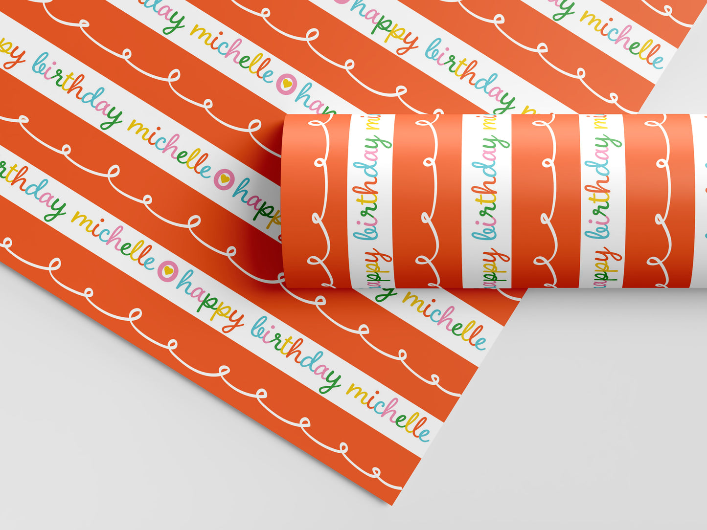 Happy Birthday Orange Stripe Personalized Wrapping Paper