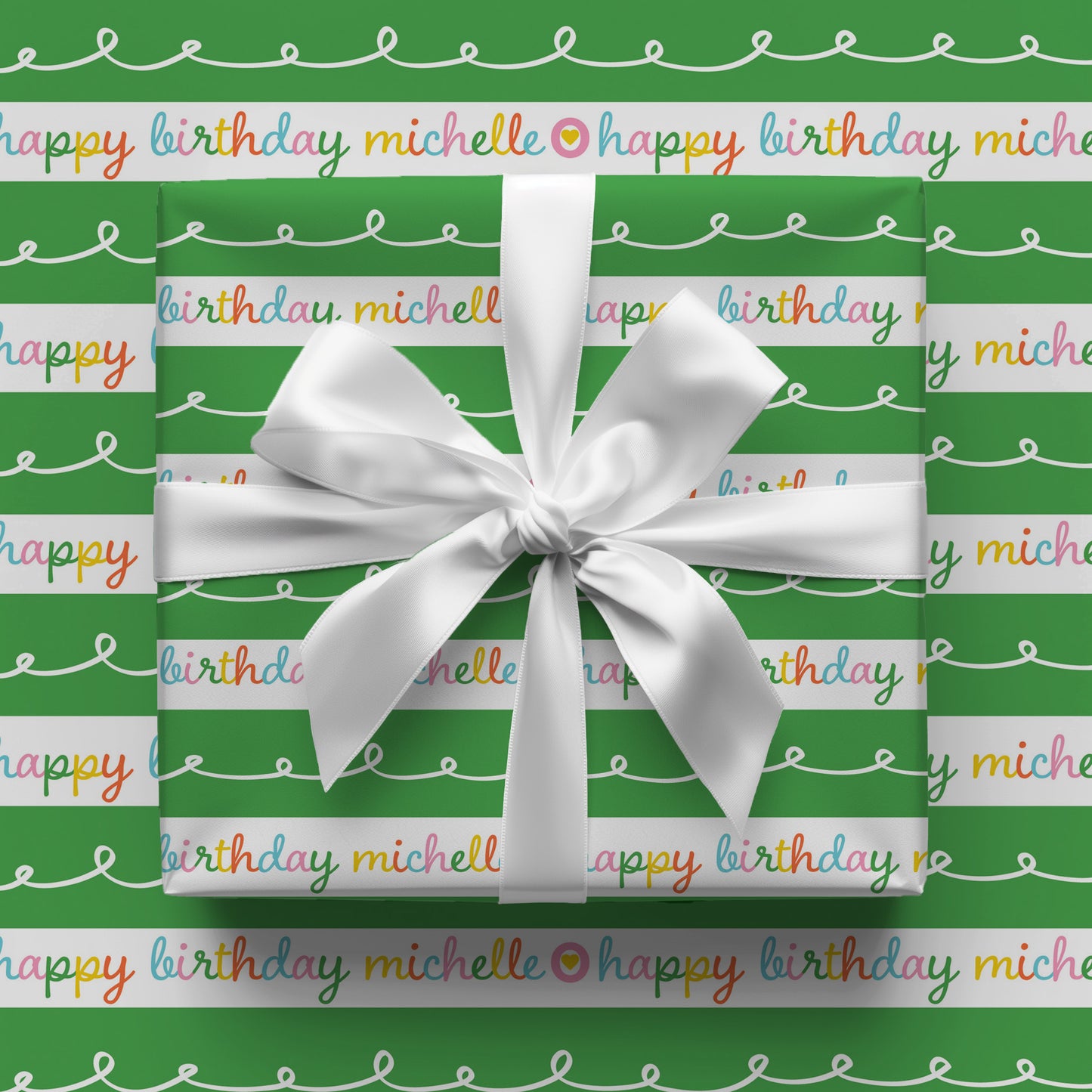 Happy Birthday Green Stripe Personalized Gift Wrap