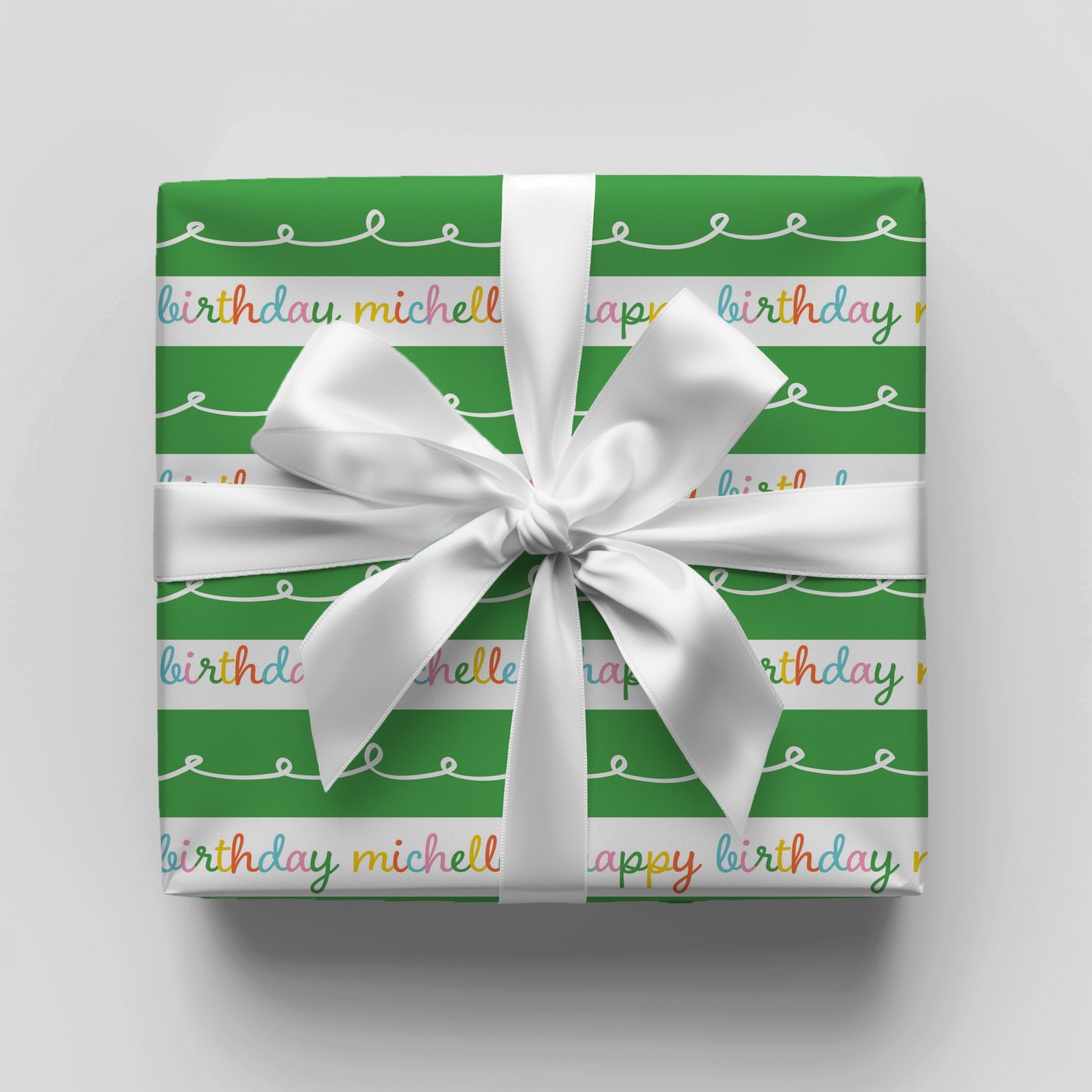 Happy Birthday Green Stripe Personalized Gift Wrap