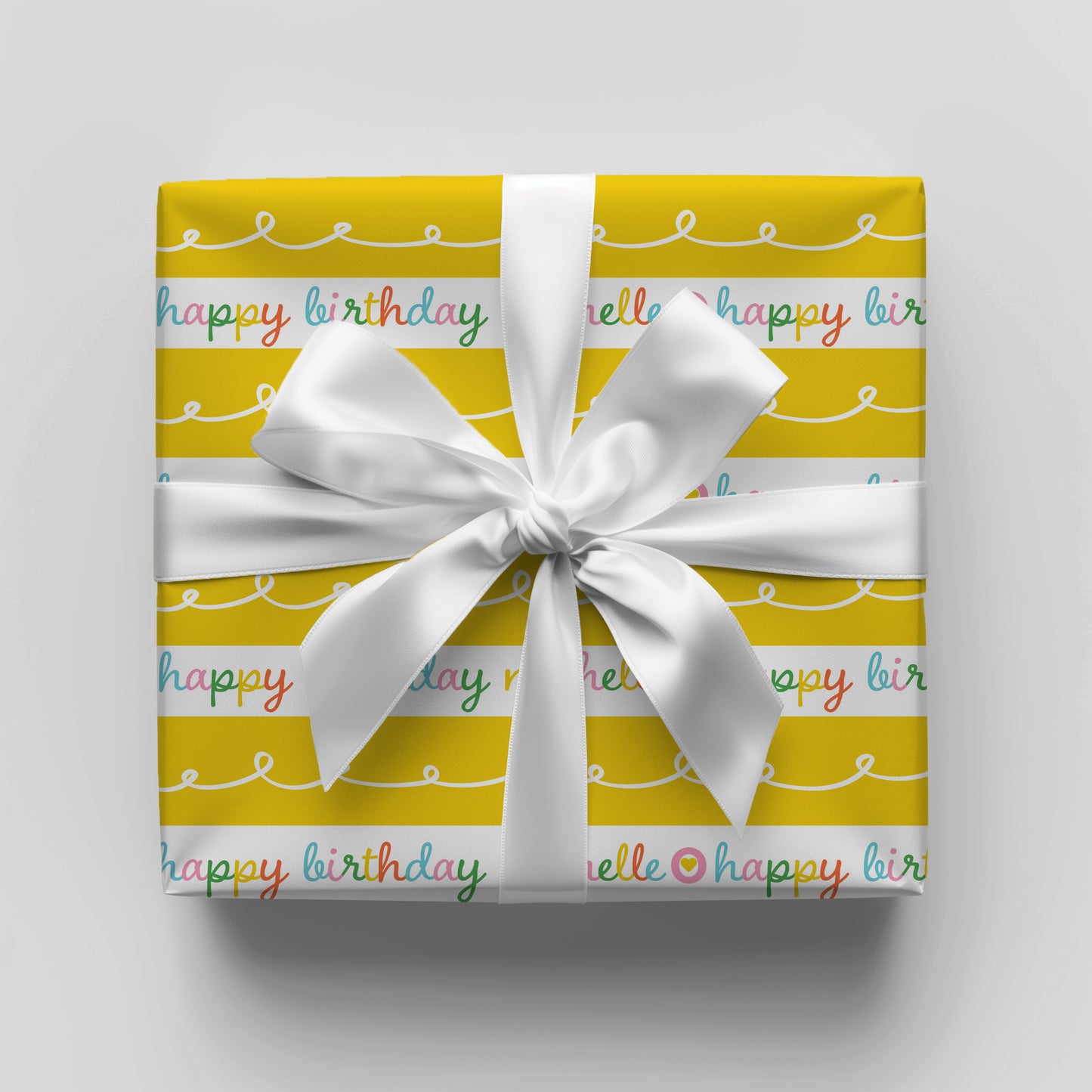 Happy Birthday Yellow Stripe Personalized Gift Wrap