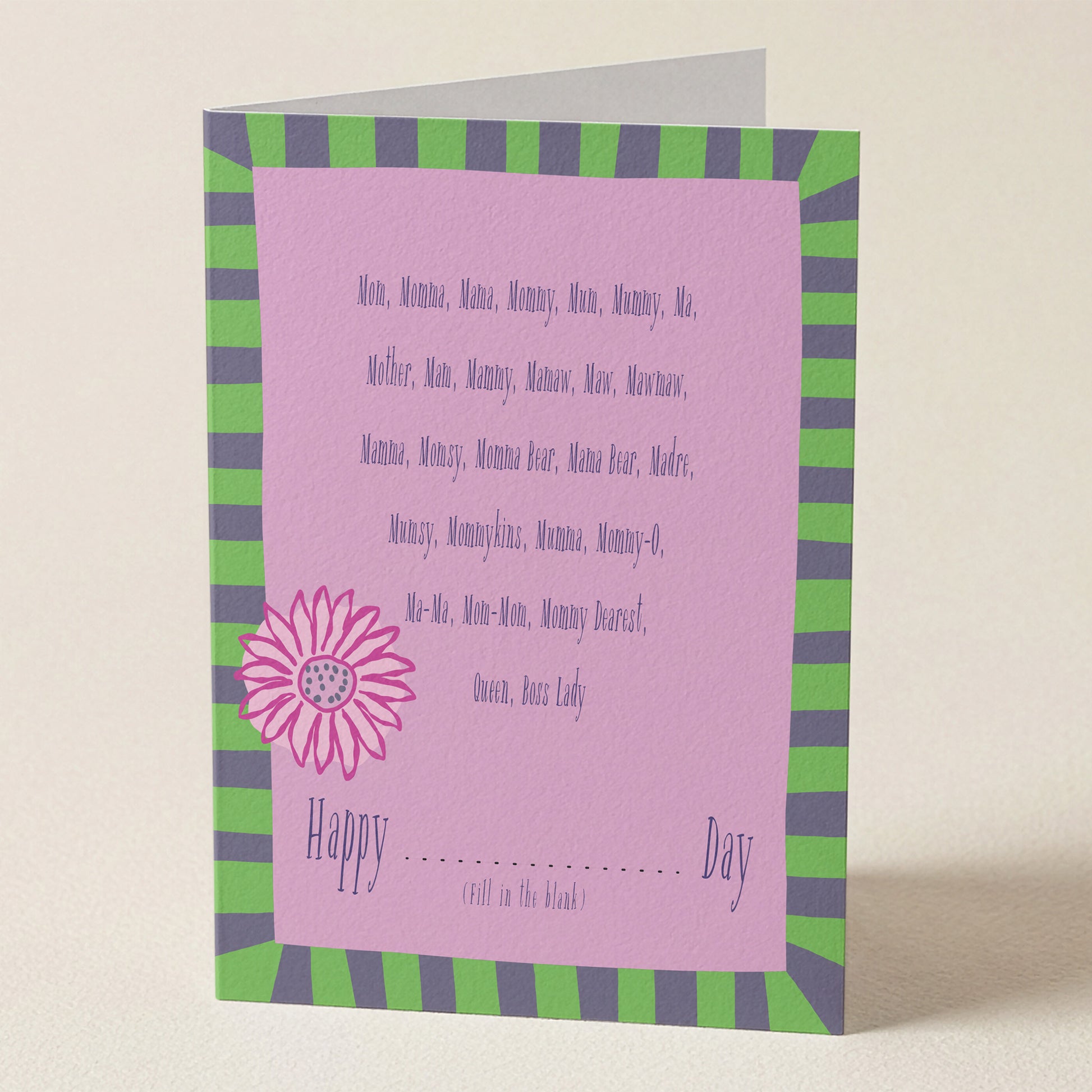Mother's Day Fill In The Blank Greeting Card from Happy Yellow Paper