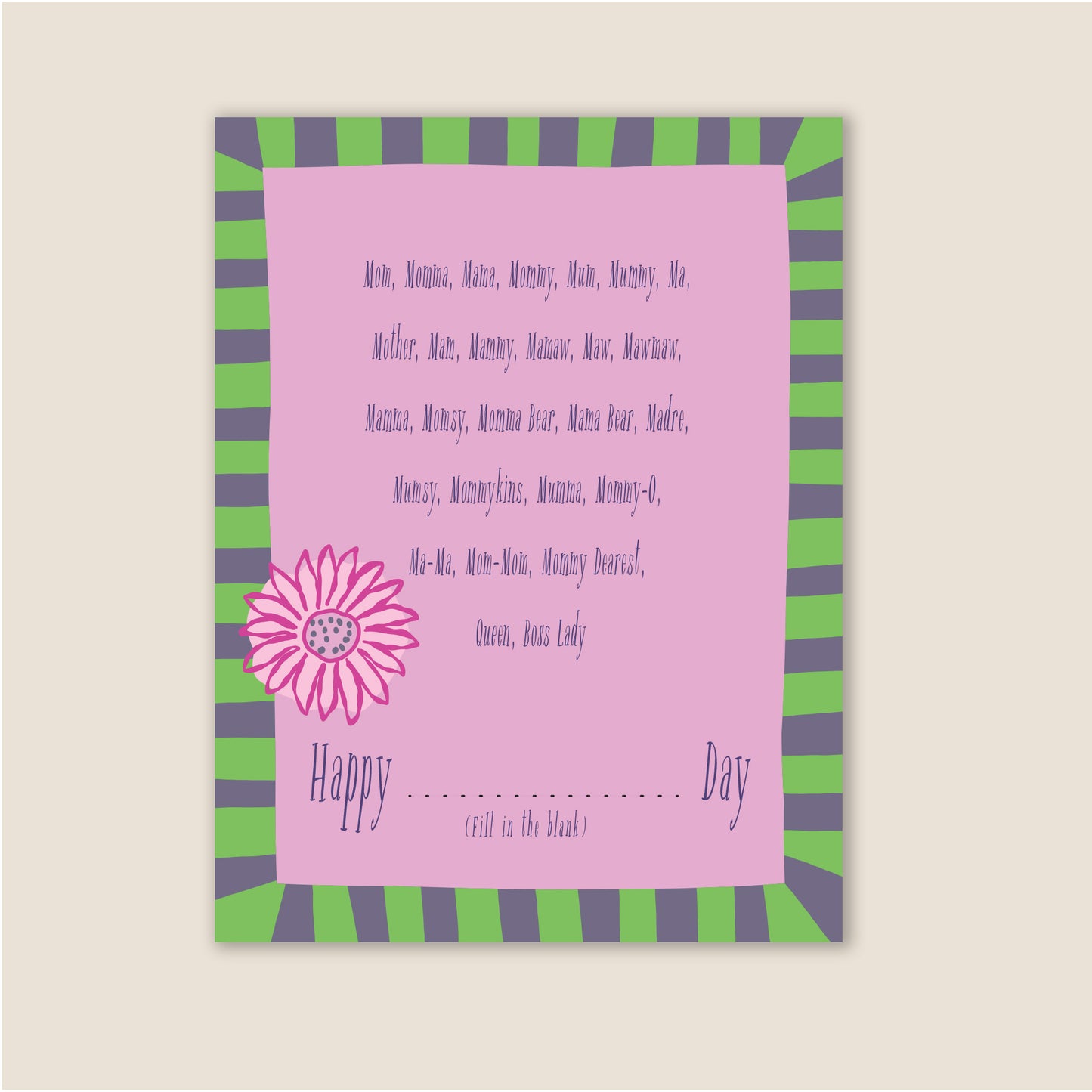 Mother's Day Fill In The Blank Greeting Card