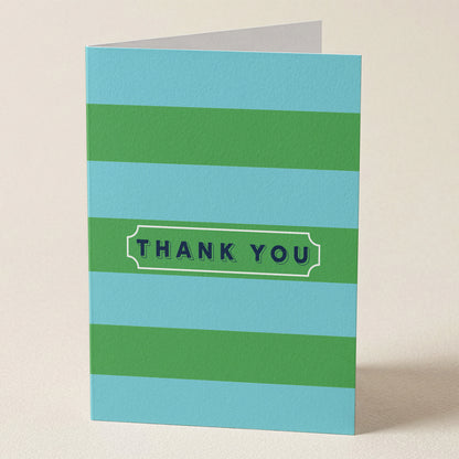 Thank You Note Teal & Green Stripes Greeting Card from Happy Yellow Paper