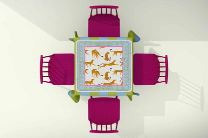 Mahjong Tablecloth – 58" x 58" – Leopard Green & Blue Stripe (Cotton)