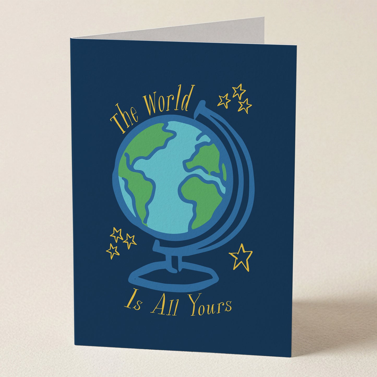 Happy Yellow Paper The World Is Yours A2 greeting card – front