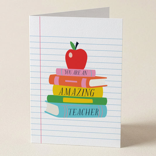 Happy Yellow Paper You Are An Amazing Teacher A2 greeting card – front