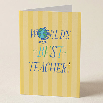 Happy Yellow Paper World's Best Teacher A2 greeting card – front