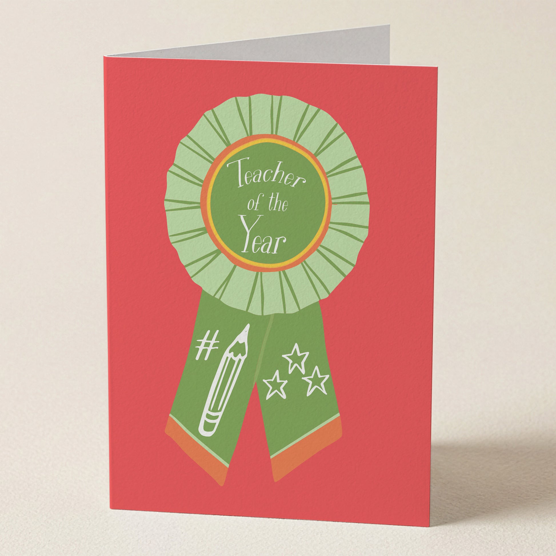 Happy Yellow Paper Teacher of The Year A2 greeting card – front