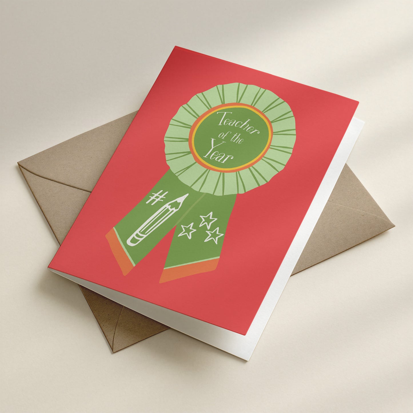 Happy Yellow Paper Teacher of The Year A2 greeting card – interior