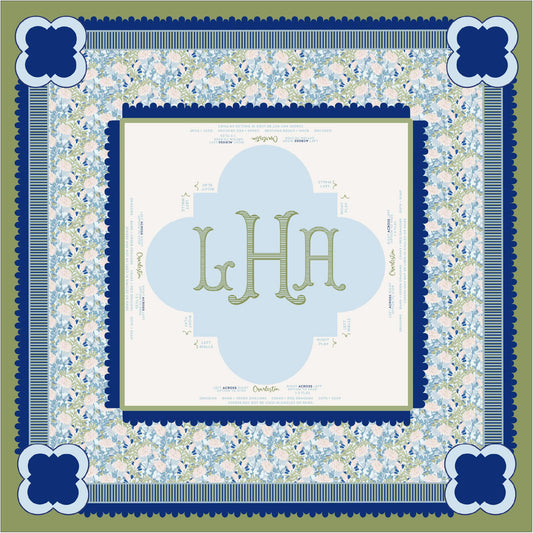 Mahjong Tablecloth Blue Floral and Stripe