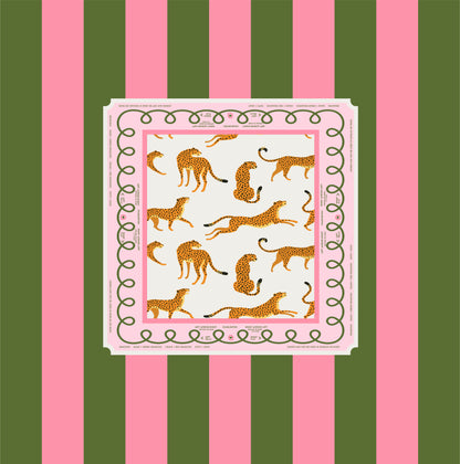 Mahjong tablecloth Leopard Pink & Green Stripe cotton 58 x 58
