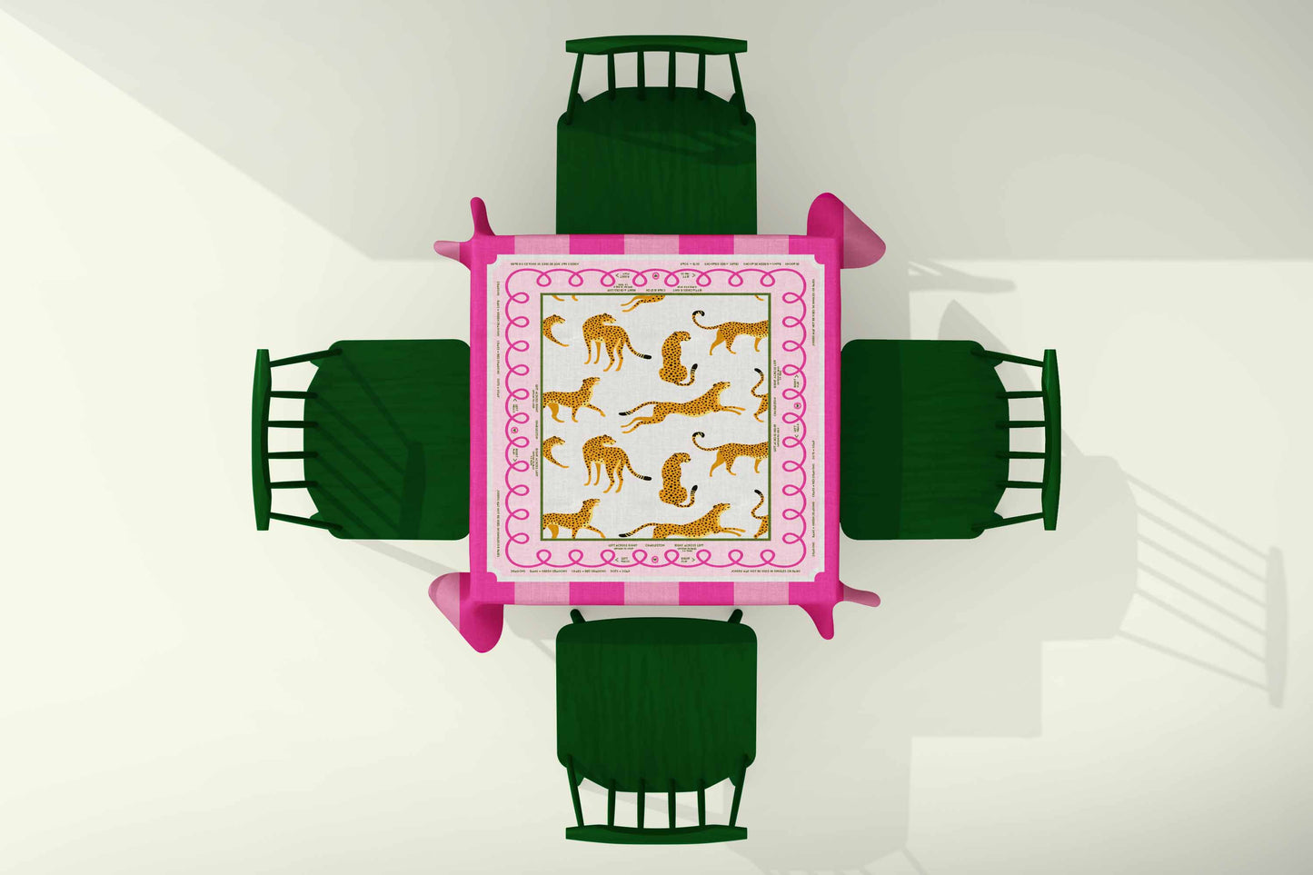 Mahjong Tablecloth Top-down view Leopard with Pink Stripes