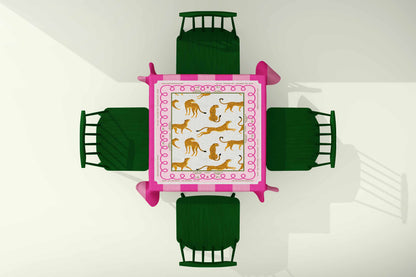Mahjong Tablecloth Top-down view Leopard with Pink Stripes