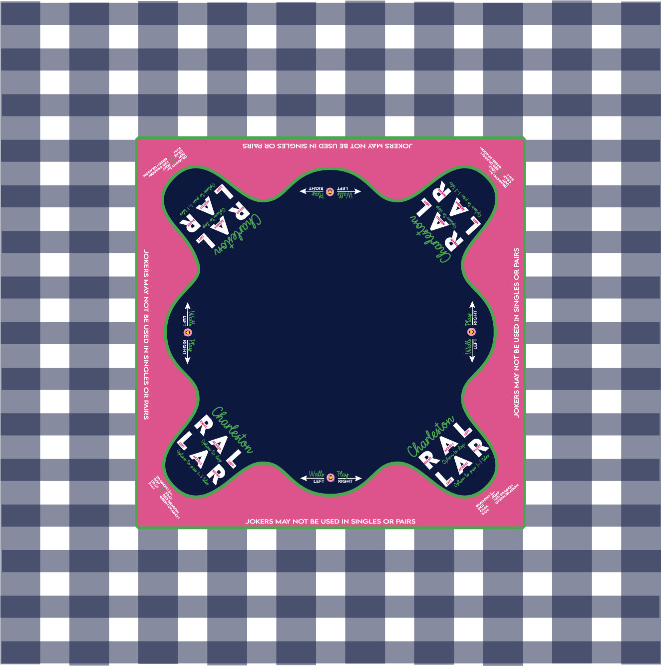 Mahjong tablecloth Navy Blue Buffalo Check and Pink 